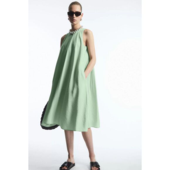 COS RACER-NECK MIDI DRESS BLACK GREEN SIZE 2 - Picture 2 of 10